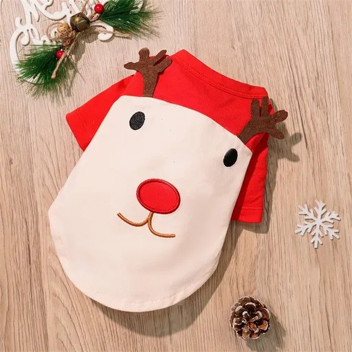 Christmas Pet Clothes Dog Cat Winter Cotton T-shirt Christmas red White Deer face 2XL