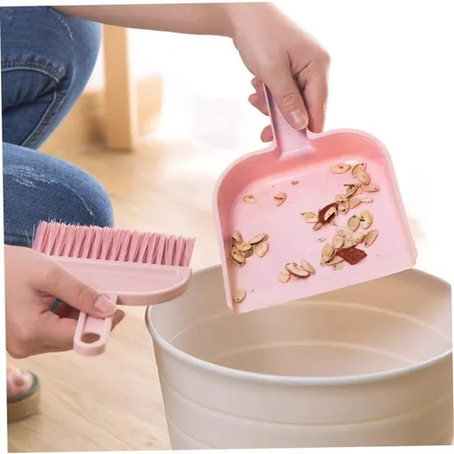 Multi-Functional Cleaning Tool , Plastic Dust Pan, Coral Fleece Cleaning Cloth, 2-in-1 Cute Helper Cleaning Set for Kids Pink