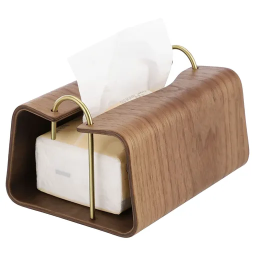 Wooden Tissue Box with Metal U-Shaped Clamps, Decorative Wood Tissue Holder Cover with Open Side Design, Artistic Countertop Napkin Holder for Dining Table Living Room Bedroom Office
