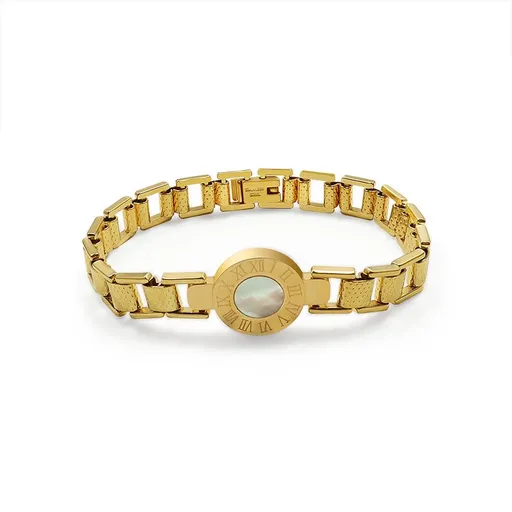 2 pcs Bracelet for Women and Men,Roman Numerals Jewelry Buckle Imitation Watch Splicing White Shell Titanium