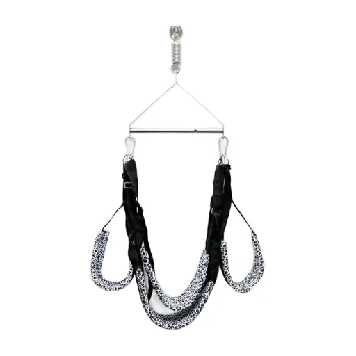House Of Dasein Leopard Print Swing With Stainless Steel Tripod Sex Position Harness Bdsm - Black