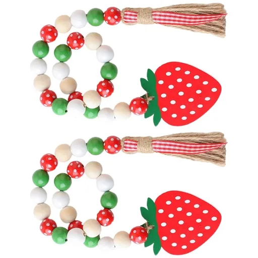 2-Pack Multi-Color Wooden Beaded Tassel Garland with Strawberry Shapes for Home Decoration and Festival Celebrations