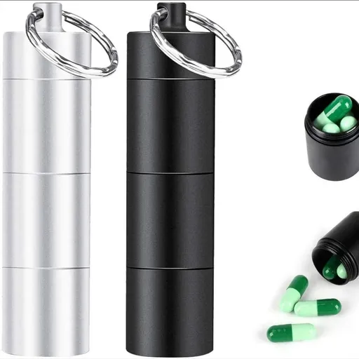 2PCS Keychain Pill Holder, 3 Compartments Metal Small Pill Case, Waterproof Portable Travel Pill Box, Pill Container for Purse