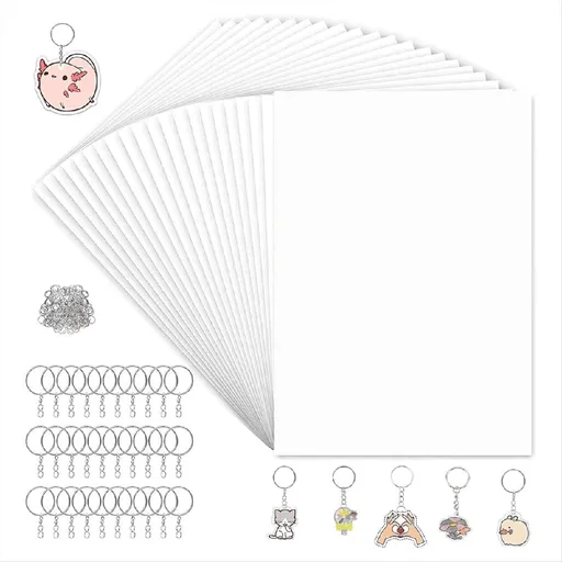 160Pcs Shrink Plastic Sheets Kit,7.9 X 5.7 Inch Paper and Keychains Making Accessories for Kids DIY Craft