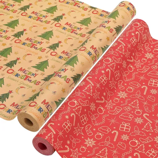 Wrapping paper - Christmas wrapping paper - Christmas gift paper - Wrapping paper with figures - 43 x 300cm - 2 Rolls - Christmas paper wrapping paper for Christmas - Christmas paper wrapping paper for children - gift paper - Kraft gift paper - Chris