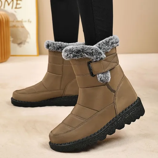 Women's Faux-Fur Trimmed Snow Boots - Coffee - Size 12(AU12/EU40)