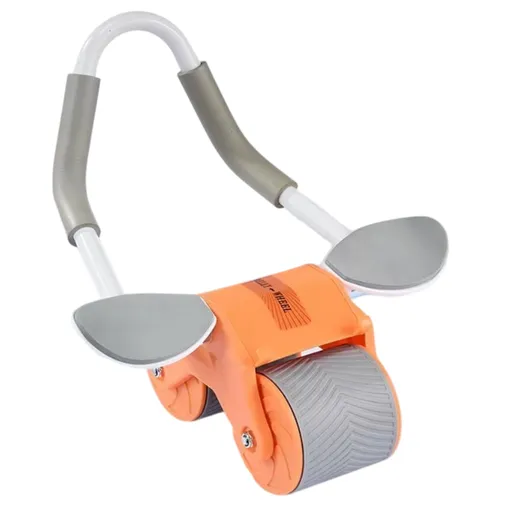 Ab Roller Multifunctional Automatic Rebound Core Strength Trainer with Elbow Support Extra-Wide Double Wheels Orange