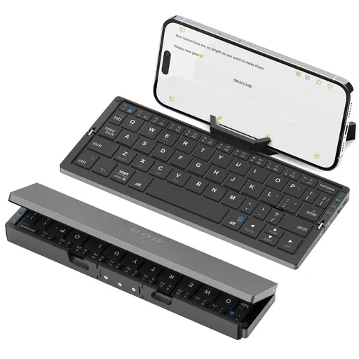 Foldable Bluetooth Keyboard with Magnetic Stand,Aluminum Alloy Mini Quiet Folding Portable Lightweight Travel Rechargeable Pocket for Tablet,iPad, Phones - Black - Size 20.25*8.92cm
