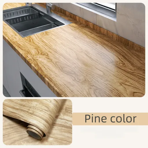 Self-Adhesive Wood Grain Contact Paper (0.4 X 5 M Pine Color) - Waterproof, Oil-Proof & Heat-Resistant Kitchen Contact Film Roll