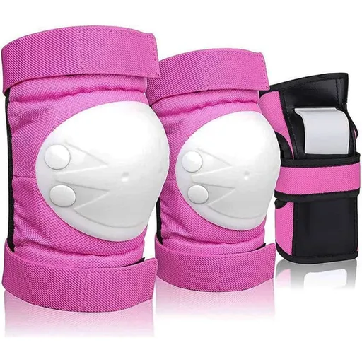 6-in-1 Protective Gear Set for Roller Skating Skateboarding with Adjustable Knee Elbow Wrist Guards, One Size, Pink