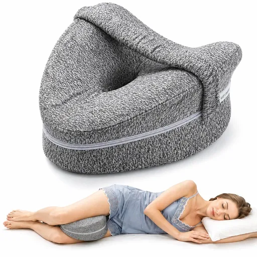 Orthopedic Knee Pillow with Strap, Side Sleeping Pillow for Bed, Ergonomic Leg Pillow, Hip Pain, Osteoarthritis, Posture Correction, Grey