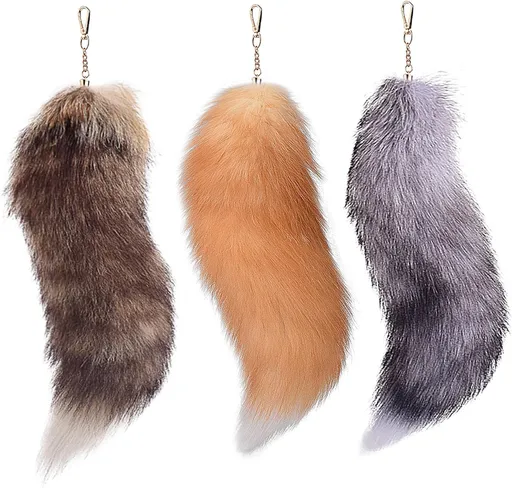 Therian Fox Tail Keychain 40Cm Fluffy Faux Fur With Lock Cosplay Costume Handbag Accessory For Adult Women