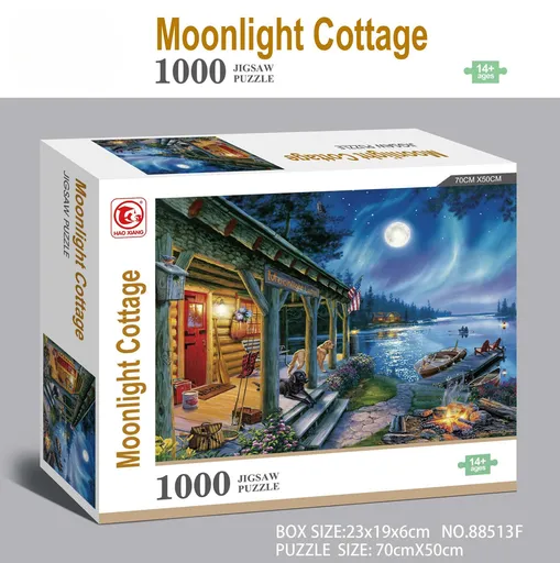 1000 piece Jigsaw Puzzle for Adults - Landscape Cityscape Art, Premium Quality Paper Cardboard, 70x50cm Finished Size, Stress Relief Brain Game Gift for Ages 14+ 【Moonlight Hut】