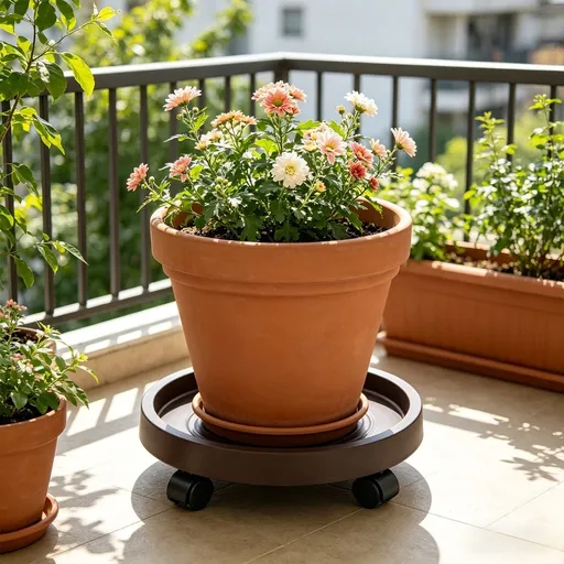 Plastic Caddy with Wheels - Rolling Flower Pot Stand for Indoor Outdoor Use - Heavy Duty Planter Base with Casters for Moving Large Pots Potted Trees and Planters