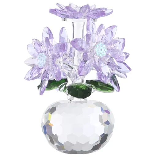 Crystal Purple Daisy Figurines, Crystal Flowers Daisy Decor, Small Paperweight Ornament with Present Box, Floral Collectible, Table Centerpiece for Home Decor