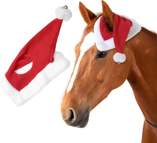 Holiday Santa Horse Hat Pet Costumes One Ear Slip On Santa Hat Fleece Horse Fleece Cap with Bell