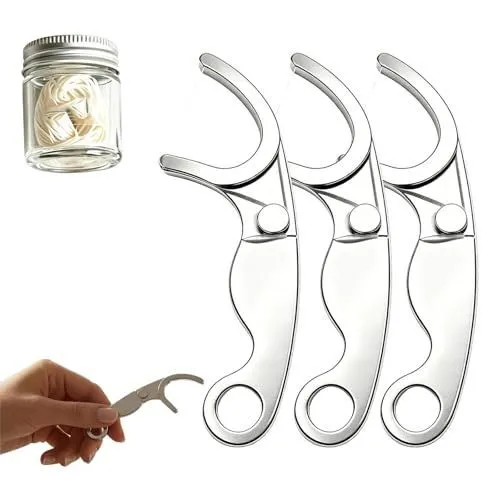3Pcs Reusable Stainless Steel Floss Pick Set, Metal Dental Flosser & Refillable Floss Holder, Minimalist Portable Permanent Teeth Cleaner with Travel Case, Oral Care Gift for Men, Women - Silver - Size 3Pcs