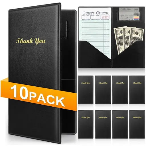 Professional Check Presenters for Restaurants - Black Server Checkbooks with Thank You Imprint for Smooth Payment Transactions, Restaurant Payment Book, and Foldable Tray Holders - 10 Pack