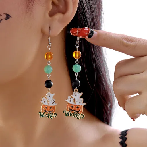 Gothic Tassel Dangle Earrings Pumpkin Ghost Design Festival Casual Ear Accessory