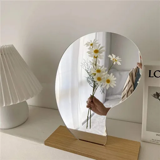 Acrylic Makeup Mirror for Desk with Stand-Aesthetic Desk Decor Vanity Mirror-Frameless Table top for Bedroom,Living Room