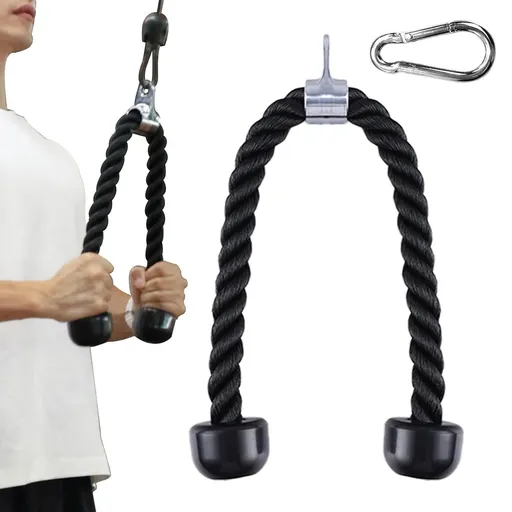 Lat Pulldown Tricep Rope Cable Machine Attachment with Dual Resistance Bands