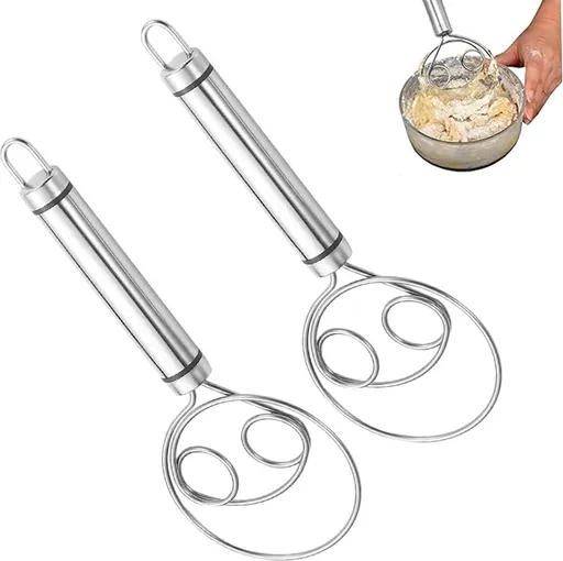 Dough Beater - 2 Pieces - Dough Whisk - Mixing and Beating - Danish Whisk - Dough Mixer - Spiral Whisk - Beating Dough - Egg Beater - Double Ring - Kitchen Utensils - For Baking in the Kitchen - Manual Dough Mixing - Bread Cake Making - Stainless Ste