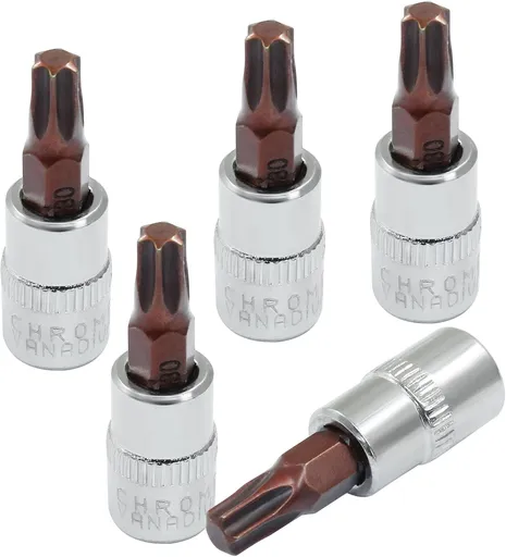5 Pcs T30 Torx Bit Socket 1/4" Drive S2 Alloy Steel Cr-V Steel Star Socket Torx Bits Set Use with Slide Bar, Ratchet Wrench, Extension Rod, 37mm Length