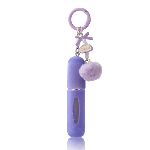 Plush Perfume Atomiser Keychain 5ml Refillable Spray Bottle with Pom Pom Bag Charm Purple 3 Pack