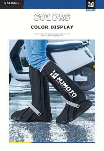 waterproof rain boot covers, non-slip boot covers, thickened boot covers, high-tube rain boot covers, camping rain gear, rainy day footwear, outdoor rain protection - Black - Size XL