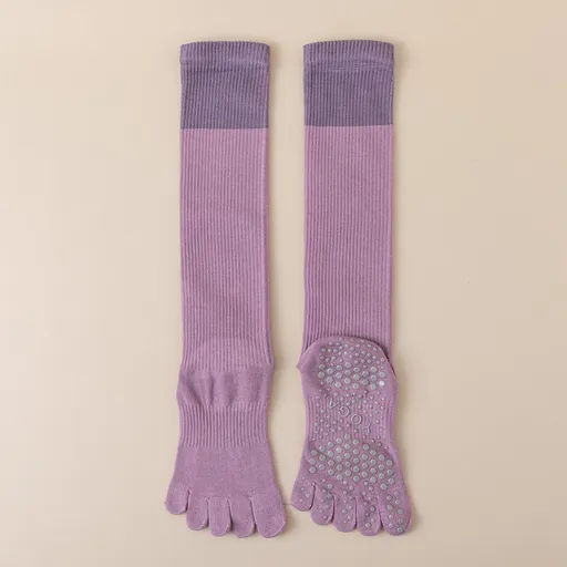 Purple 2PCS Women's Professional Five-Finger Compression Calf Socks - High-Performance Knee-High Non-Slip Grip Socks for Yoga, Running, and Fitness