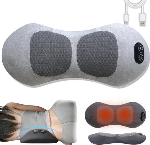 Triple Fusion Back Massager, 3-in-1 Electric Lumbar Support Pillow Heat, Vibration & Air Traction, Lower Back Pain Relief, Spinal Decompression Device, For Bed, Office Chair, Couch & Recliner - Light Gray - Size 23*9in