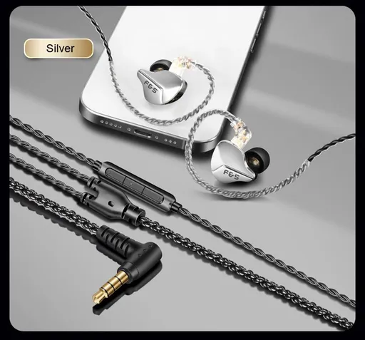 FALLINGSTONE F-65 HiFi Wired Earphone - In-Ear Headphones with Detachable Double-Pin Cable and Mic - High Fidelity Sound for Gaming Music Cellphone - Silver 3.5mm