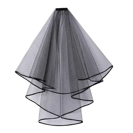 Bridal veil, wedding dress, women's black chiffon short veil, satin ribbon border, suitable for bridal bachelor parties