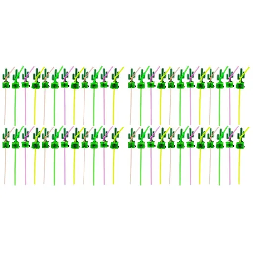 Cactus Straw Multi-Color Plastic Drinking Straws for Cocktails and Parties