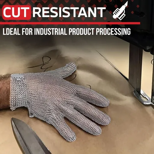 cut-resistant glove, stainless steel chainmail glove, industrial hand protection, adjustable safety glove, meat cutting glove, glass handling glove, Australia work wear, PPE hand safety - Silver - Size XL-25CM