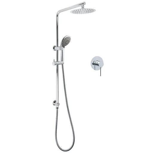 WELS Chrome Dual 8" Slim Rain Shower 5 Modes Rose Mixer Valve Sliding Rail Set + Mixer