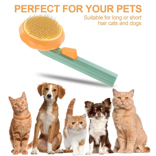Cat Hair Brush, Self Cleaning Pet Brush with Release Button, Cat Hair Cleaner Brush for Shedding, (Pumpkin Yellow)