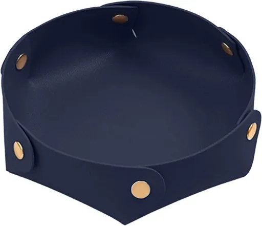 Portable Dark Blue PU Leather Entryway Table Nightstand Organizer for Phones Keys Wallets Watches Coins Travel Plate Sorter