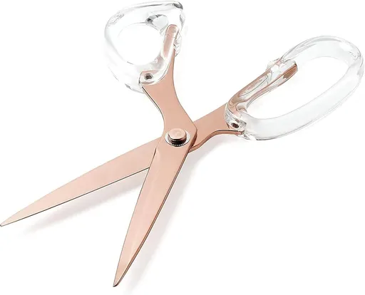 OfficeGoods 6” Stainless Steel Acrylic Scissors For Office and Home - Aesthetic and Sharp All Purpose Scissors, Perfect For Sewing, Arts and Crafts - Clear Rose Gold Metal