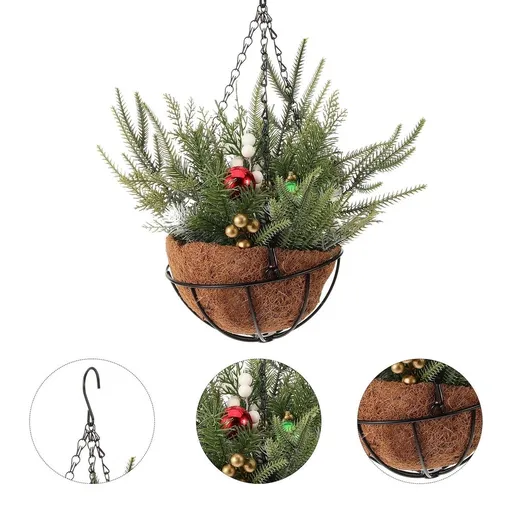 Christmas Porch Decor with Artificial Hanging Basket and Realistic Pine Needles
