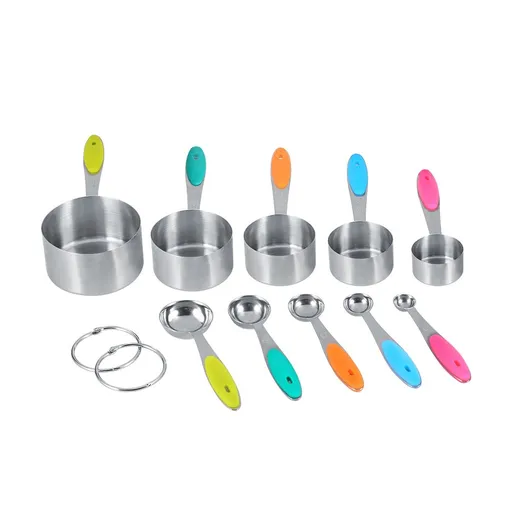 Ejoyous 10 Pieces Stainless Steel Measuring Cups and Spoons with Silicone Handle Grip Kitchen M