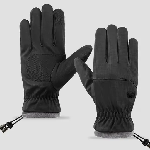 Winter Fleece-Lined Touchscreen Gloves, Windproof, Water-Resistant, Anti-Slip Thermal Gloves for Cycling and Driving, Unisex, One Pair—Black (One Size Fits All)