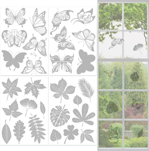 28 Piece Window Stickers Reflective Bird Protection Butterfly and Leaf Patterns Transparent Design