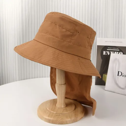 Brown Packable Quick Dry Bucket Sun Hat (Circumference 58 to 60cm) - Lightweight Wide Brim Hat with Neck Flap, Breathable Wind Resistant Outdoor Hat for Hiking Fishing and Travel