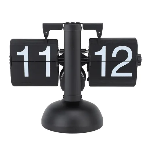 Flip Clock Large Number Battery Powered 304 Stainless Steel Tabletop Retro Flip Clock for Home Office 24 Hours All Black