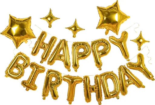 23pcs Birthday Balloons Banner, 3D Gold Premium Mylar Foil Ecofriendly Letter Happy Birthday Banner with 5pcs Star Balloons Kits for Kids Girls Boys Men Adults Birthday Party Decorations US7GD