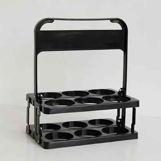 Portable Beer Bottle Rack Pure Color Foldable Beverage Storage Rack Picnic Beer Handle Basket Black