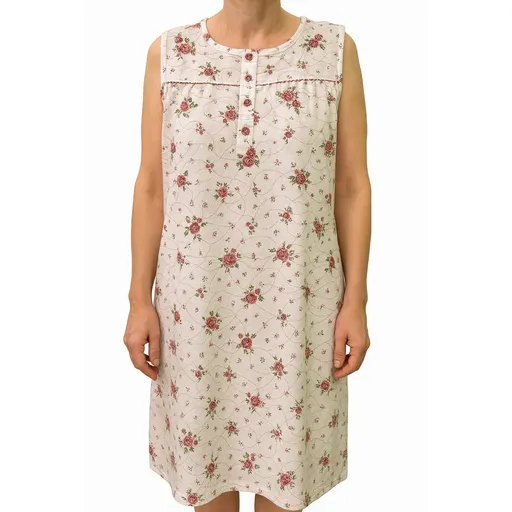 Womens 100% Cotton Sleeveless Nightie Gown Night Dress Pyjamas PJ - White - 14