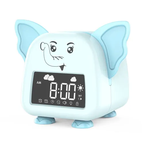 Kids Alarm Clock, Toddlers Sleep Training Clock with Night Light Sleep Sound Machine Timer, Cute Digital Alarm Clock