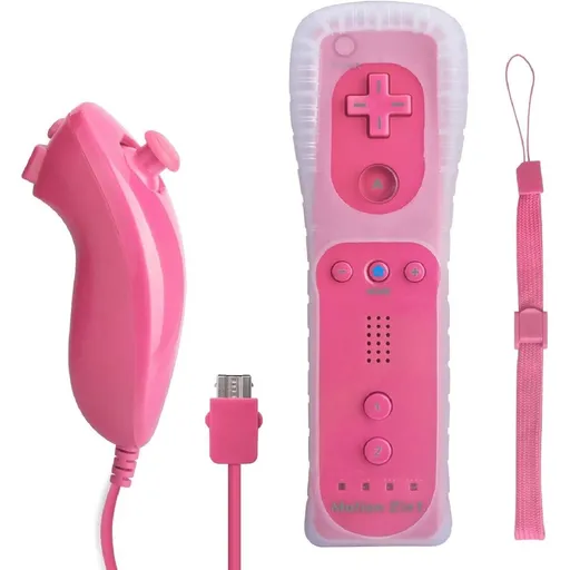 Wii Remote Controller,Wireless Controllers Compatible with Wii/Wii U ,Silicone Case and Wrist Strap,Pink